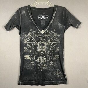 Affliction Women's V-Neck shirt Eagle Y2K 2000 Grunge Punk Rock